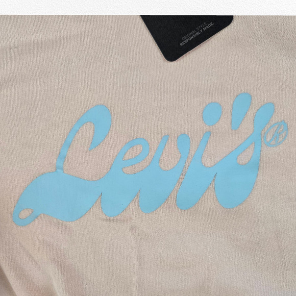 Levi's Peach Pink Graphic Logo Cropped Crewneck Pullover Sweatshirt Size Medium - Picture 3 of 8